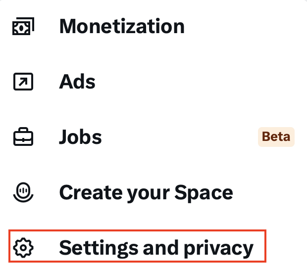 X : menu « Paramètres et confidentialité » X : menu « Paramètres et confidentialité »