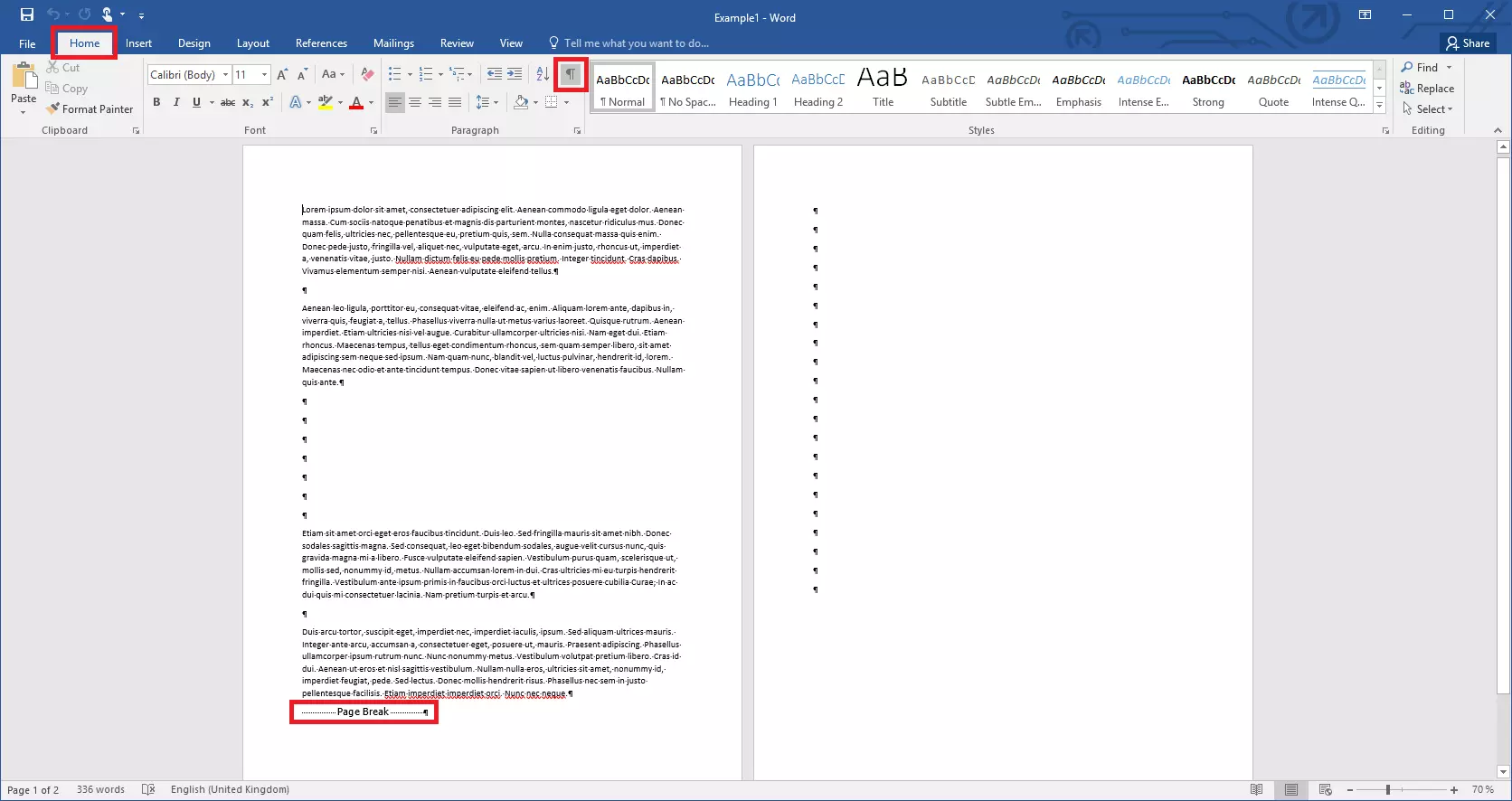 Image: Caractères de contrôle visibles permettant de supprimer des pages dans Word