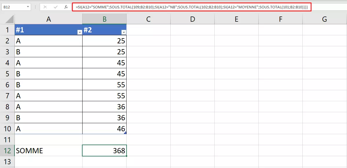 Combinaison de la requête SI et de la fonction SOUS.TOTAL dans un tableau Excel