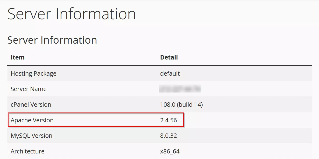 cPanel : version Apache Image: cPanel : version Apache