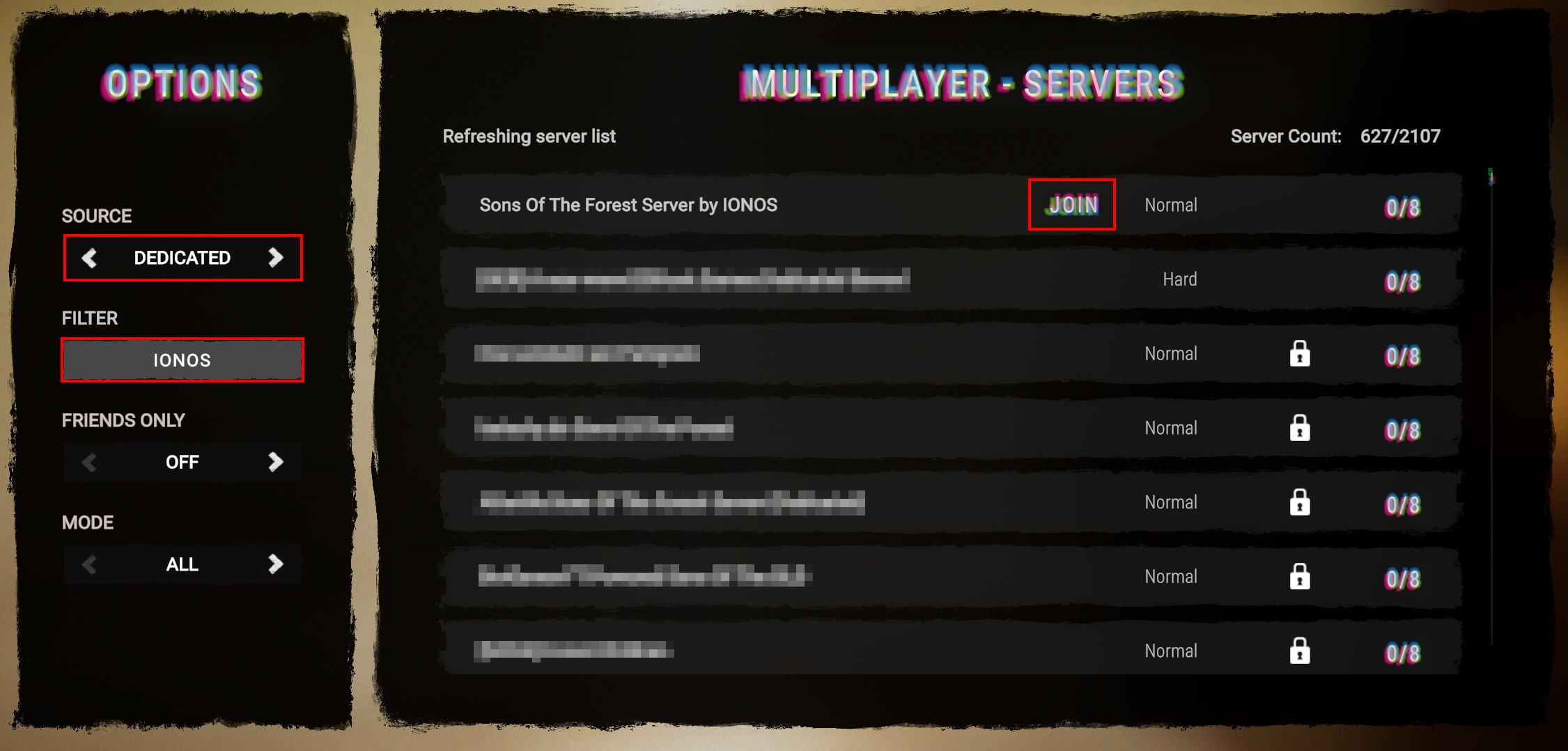 Capture d’écran du menu du serveur SotF Image: Capture d’écran du menu du serveur SotF