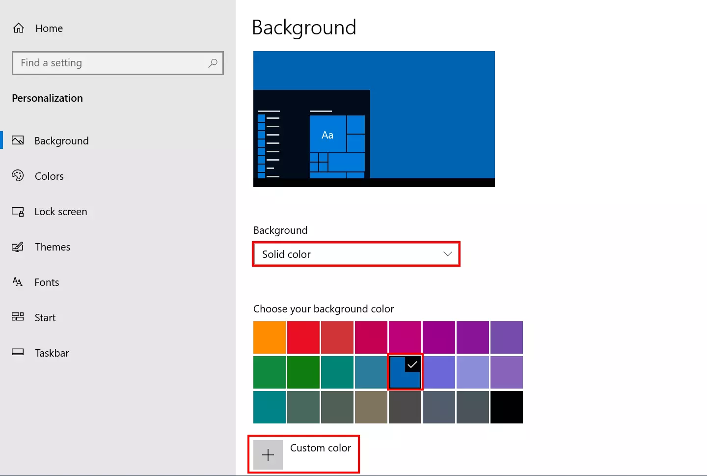 Image: Windows 10 : choisir une couleur unie comme arrière-plan