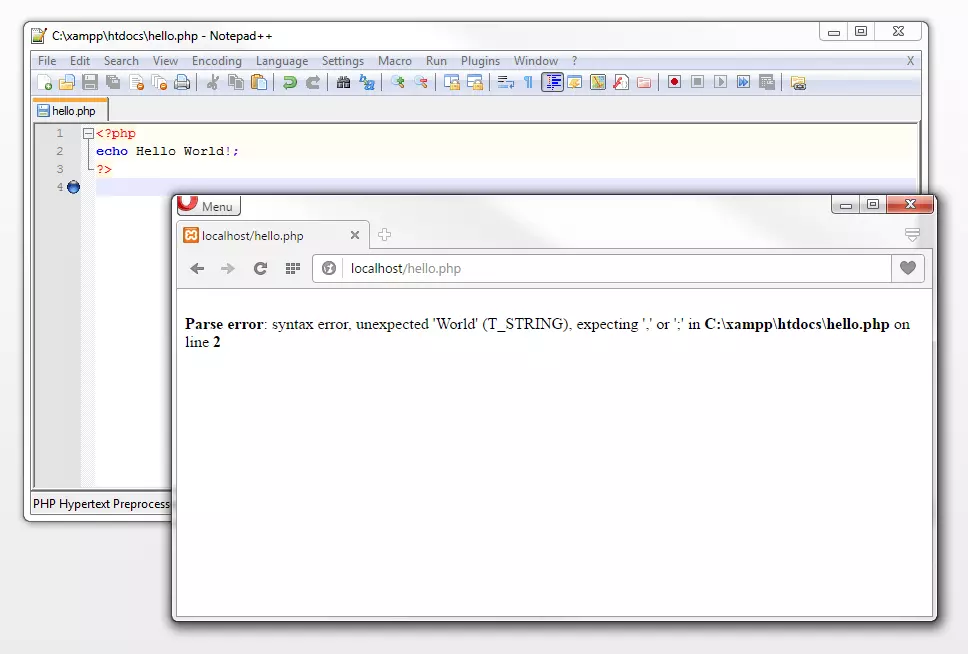 Le navigateur Web affiche un message d’erreur : Parse error. Le navigateur Web affiche un message d’erreur : Parse error.