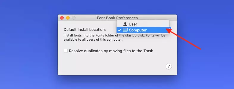Image: Mac : Installer une police : Modifier l’emplacement de l’installation