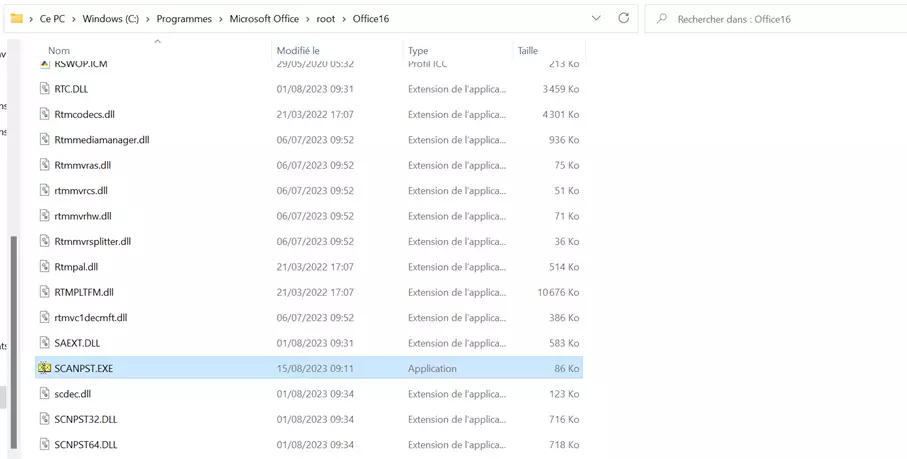 Réparer le fichier PST Outlook avec scanpst.exe Image: Réparer le fichier PST Outlook avec scanpst.exe